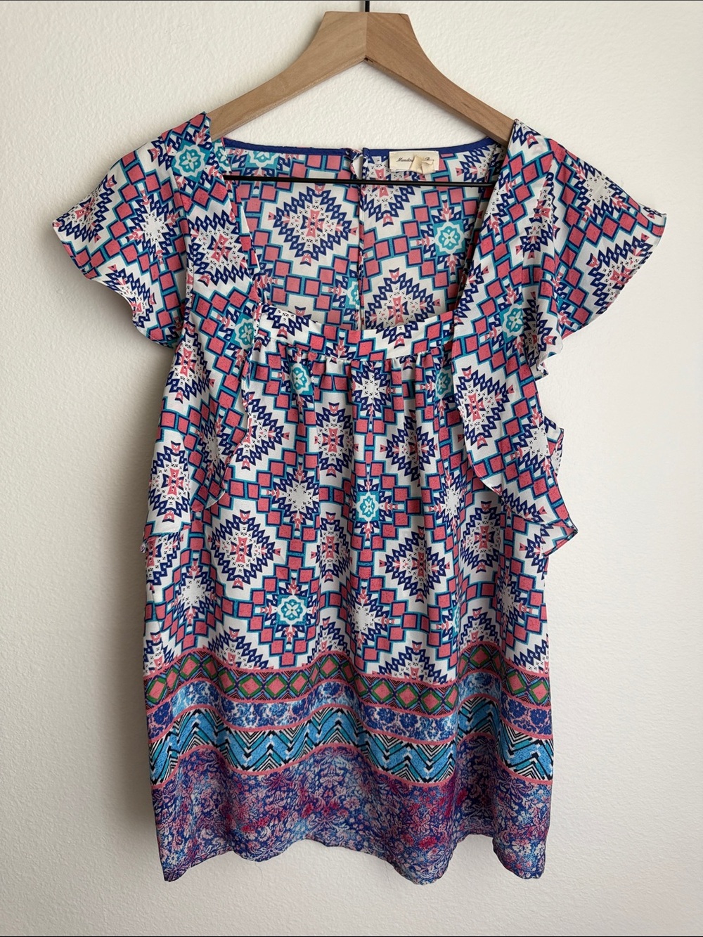 Meadow Rue Geometric Flutter-Sleeve Top Anthropologie